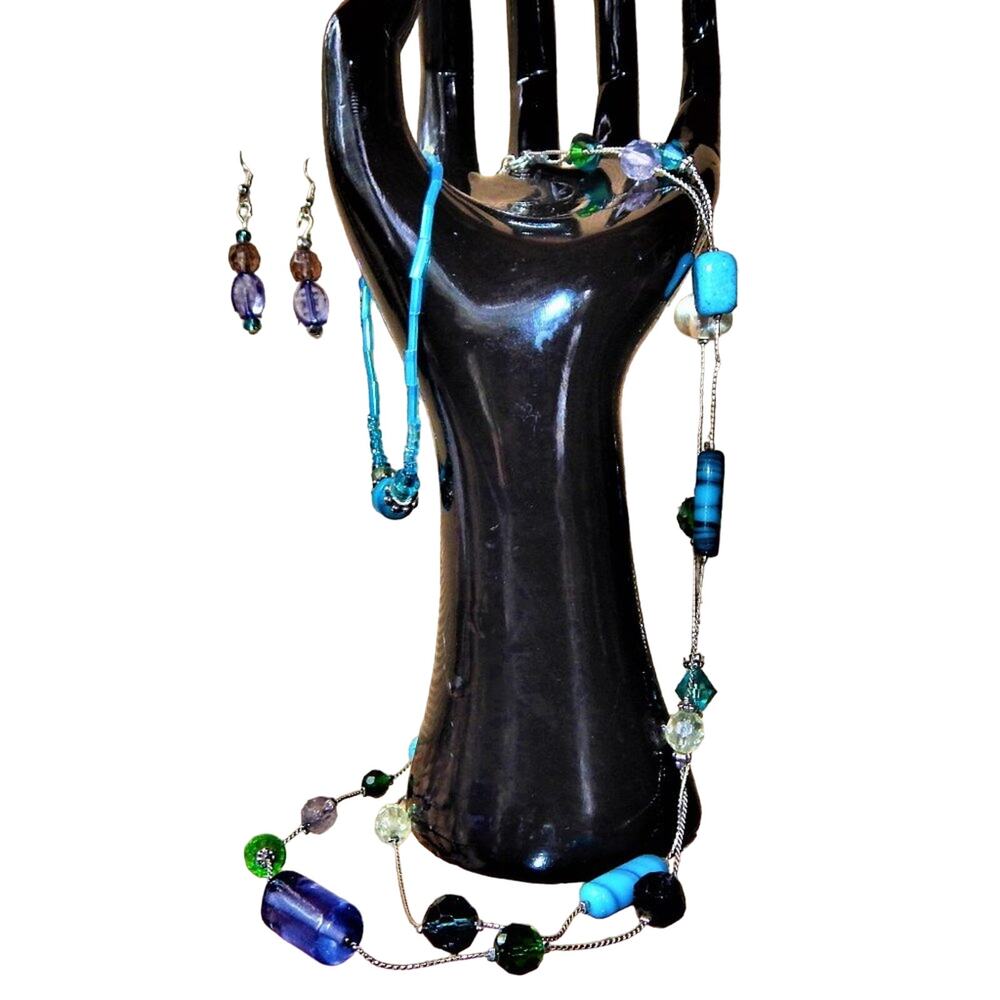 BoHo Blues Necklace Earrings & Bracelet Set